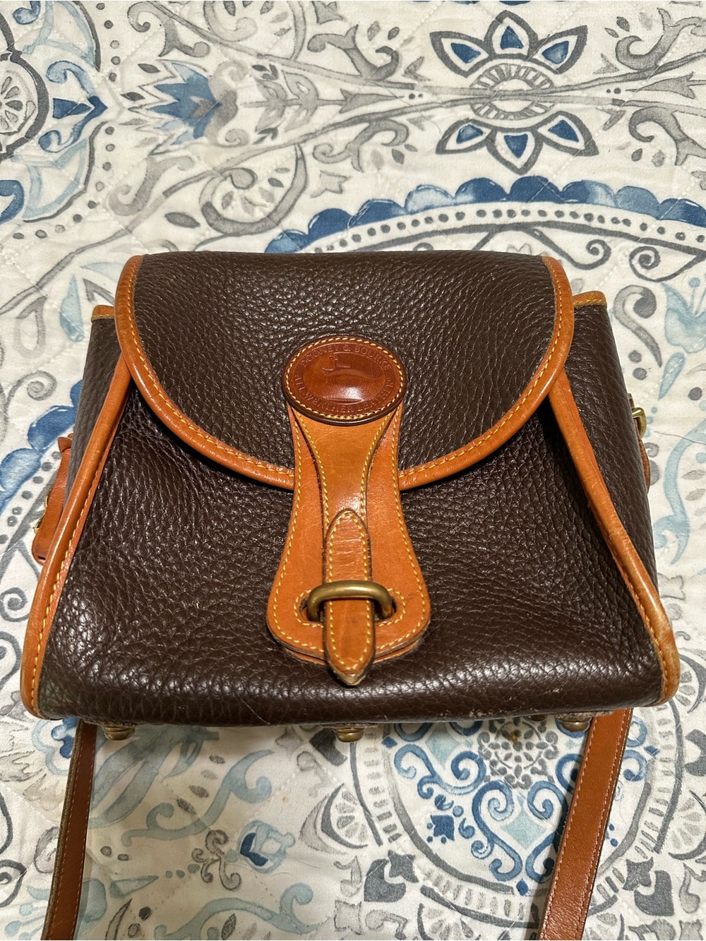 Dooney & Bourke Brown Pebbled Leather Crossbody with Tan Trim